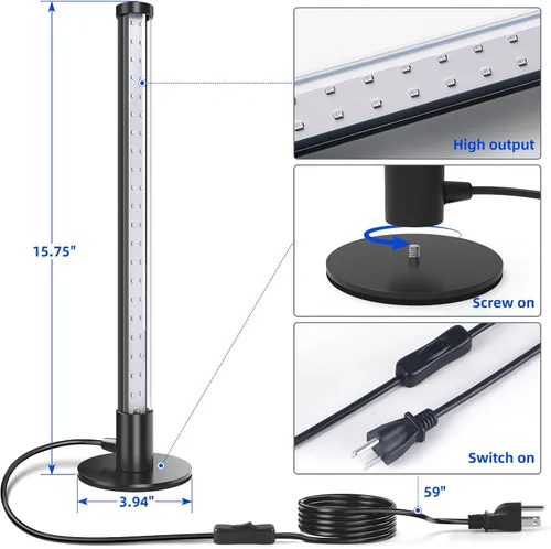 Miniatura 5 de Barrina Luces LED Negras, Lámpara de Luz Negra de Mesa Vertical de Pie T10, 14W, 385-400nm, Luz Negra LED de Escritorio de 1 Pie con Soporte e