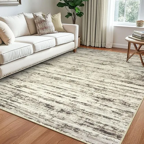 Miniatura 52 de Lansny Alfombra moderna abstracta de 2 x 5 pies, color negro, gris, blanco, lavable, alfombra de entrada para cocina, alfombra antideslizante suave