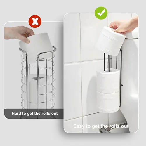Miniatura 7 de Soporte de papel higiénico negro con almacenamiento extra de 3 rollos de papel higiénico, soporte de pared para colocar sobre el tanque, soporte 1