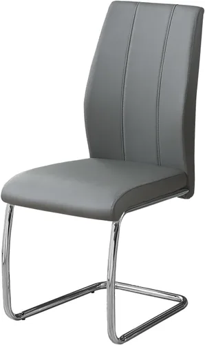 Monarch Specialties Silla de comedor de 2 piezas, 2 piezas, 39 pulgadas de alto, aspecto de piel gris, cromo, 17.25 pulgadas de largo x 20.25