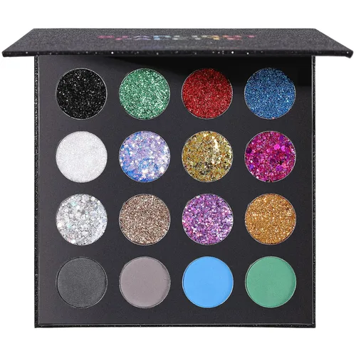 UCANBE Paleta de Maquillaje de Sombra de Ojos con Purpurina - 12 Purpurina Gruesa y Fina Prensada para Rostro y Cuerpo + 4 Sombra de Ojos en Polvo