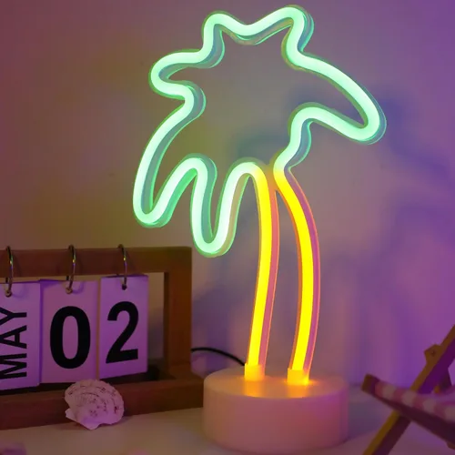 Miniatura 8 de ENUOLI Letreros de neón de palmera de coco LED con batería, alimentados por USB, luz de neón con base de soporte para suministros de fiesta, Árbol