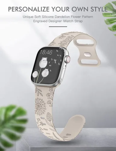 Miniatura 2 de Minyee - Correa floral grabada compatible con Apple Watch de 41mm 40mm 38mm 42mm 44mm 45mm 46mm 49mm para mujeres, correa deportiva de silicona Luz