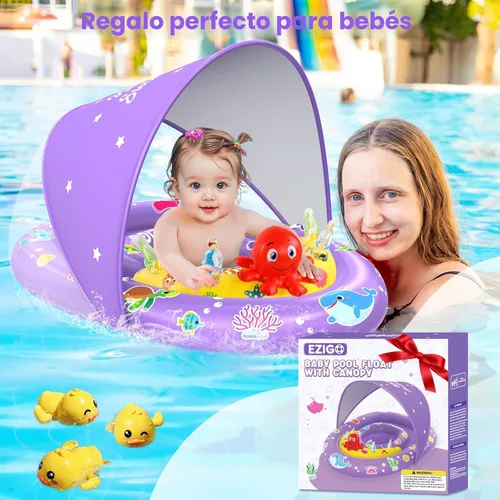 Miniatura 7 de EZIGO Baby Pool Float with Canopy UPF 50+ Sun Protection, Double Air Chambers Infants Swimming Floats with Sound Toys Adjustable Safety Seat Toddler