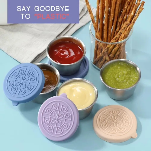 Miniatura 5 de VITEVER [Paquete de 6] Recipientes para Aderezo de Ensalada Para Llevar, 1.6 oz Recipientes Pequeños de Condimentos con Tapas, Tazas de Salsa