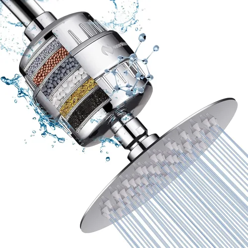 Cabezal de ducha NearMoon y filtro de ducha de 15 etapas, combinación de cabezal de ducha filtrado de alta presión para agua dura, mejora la Cromo