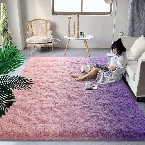 Miniatura 22 de DweIke Alfombras esponjosas de lujo para niños para sala de estar, dormitorio, 4 x 6 pies, alfombra de área negra y azul para niñas y niños, Azul