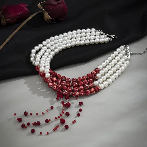 Miniatura 4 de Collar de perlas de sangre para mujer, collar de sangre para disfraz de vampiro, joyería de goteo, gargantilla de perlas, disfraz de fiesta