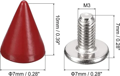 Miniatura 2 de uxcell 100 juegos de tachuelas de cono de 0.39 x 0.394 pulgadas y remaches de metal para ropa, cinturones, bolsas, zapatos, manualidades, cuero, Rojo