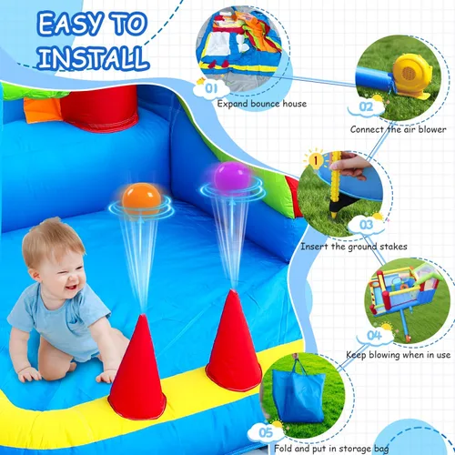 Miniatura 6 de Casa de rebote para niños con pozo de bolas y 7 zonas de juego, inflable para niños pequeños para uso en interiores y exteriores, cuenta