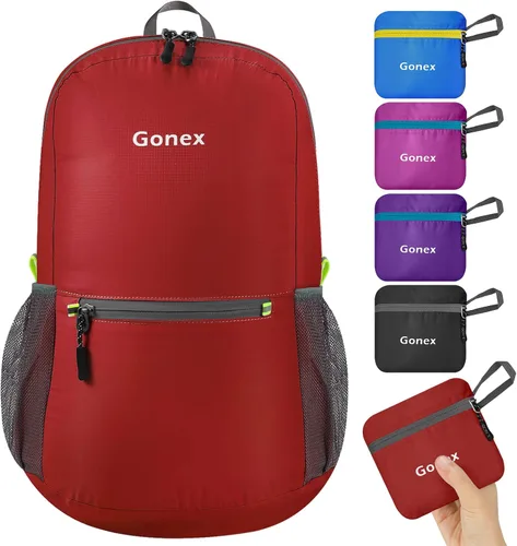 Gonex Mochila Ultraligera Plegable de 20L, Práctica, Plegable para Camping, Viajes al Aire Libre, Ciclismo, Mochila Escolar Rojo