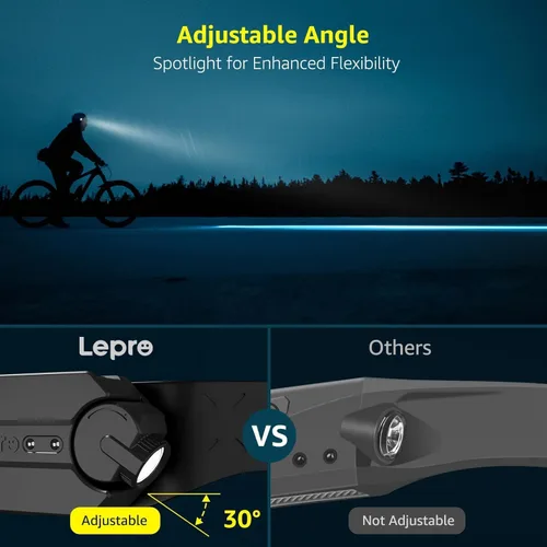 Miniatura 3 de Lepro Faro – Lámpara LED súper brillante recargable con haz de 230 ° de ancho, foco ajustable, sensor de movimiento, 5 modos, linterna ligera