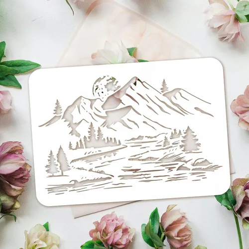 Miniatura 3 de FINGERINSPIRE Plantilla de montaña de 8.3 x 11.7 pulgadas, reutilizable, río, naturaleza, paisaje, plantilla de pintura, bricolaje, manualidades