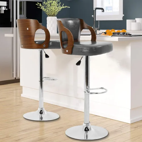 Miniatura 2 de BestOffice Taburete de bar de altura de mostrador Juego de 2 taburetes de bar modernos giratorios de altura ajustable de cuero PU taburetes de bar