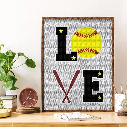 Miniatura 2 de QAZWSX Kits de pintura de diamantes de softbol divertido amor gráfico pintura de diamantes DIY 5D arte de gemas para adultos niñas, accesorios