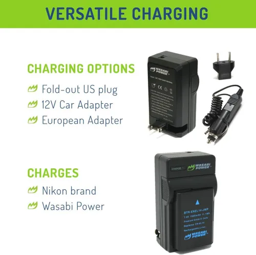 Miniatura 6 de Wasabi Power Batería (paquete de 2) y cargador para Nikon EN-EL14, EN-EL14a y Nikon P7000, P7100, P7700, P7800, D3100, D3200, D3300, D5100, D5200