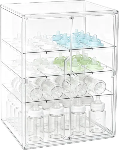 Miniatura 8 de ERTIUANIO Organizador de biberones – Contenedor organizador de botellas de acrílico de 3 niveles, organizador de estación de botellas de plástico