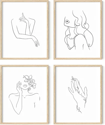 Miniatura 40 de RipGrip Juego de 4 impresiones artísticas minimalistas de líneas, pósteres estéticos, pintura de pared en blanco y negro (sin marco, 12 x 16)