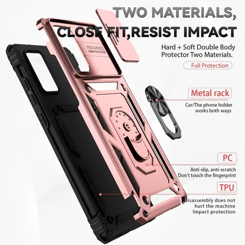 Miniatura 3 de Funda para Galaxy Note 20 5G, Samsung Note 20 SM-N981U con protector de pantalla de vidrio templado y cubierta de cámara deslizante, anillo Oro Rosa