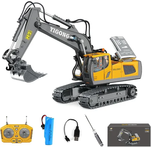 GoolRC Excavadora RC, juguete de vehículo de construcción RC a escala 1:20, 2.4 GHz, 11 canales, vehículos de ingeniería, juguetes educativos con