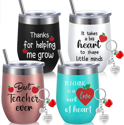 Miniatura 9 de Yinder Regalos de graduación para profesores, juego de 4 vasos de acero inoxidable con llaveros, tazas aisladas de 12 onzas para profesores, regalos