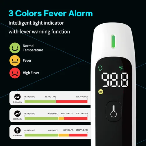 Miniatura 4 de HubiBaby - Termómetro infrarrojo sin contacto para adultos, termómetro digital preciso para la frente, pantalla LED grande, alarma de fiebre