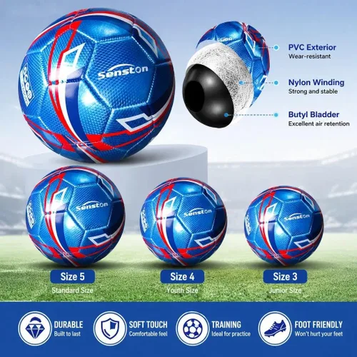 Miniatura 3 de Senston Balón de fútbol talla 3 y talla 4 y talla 5 para niños y adultos, balón de fútbol oficial para partidos y entrenamiento con bomba Azul