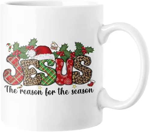 Taza religiosa con texto en inglés «Jesus is the Reason for the Season», taza de Navidad cristiana, taza de chocolate caliente, taza de 11 onzas,