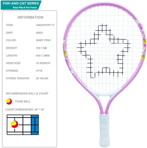 Miniatura 2 de AMA SPORT Raqueta de tenis para niños pequeños, kit de iniciación de raqueta de tenis de 17 a 25 pulgadas para niñas y niños con bolsa de nailon Rosa