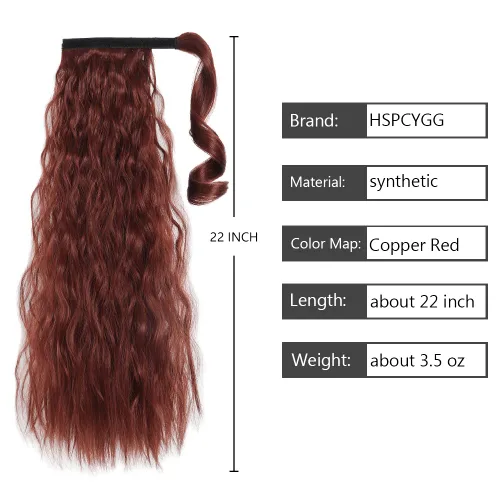 Miniatura 3 de Extensiones de cola de caballo caoba, cola de caballo rizada con clip, 22 pulgadas, 3.5 onzas, extensión de cabello sintético negro, extensión