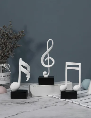 Miniatura 3 de HAUCOZE Decoración de notas musicales, decoración musical, regalos, centro de mesa, escultura, piano, estatua, blanco, 7.5 pulgadas