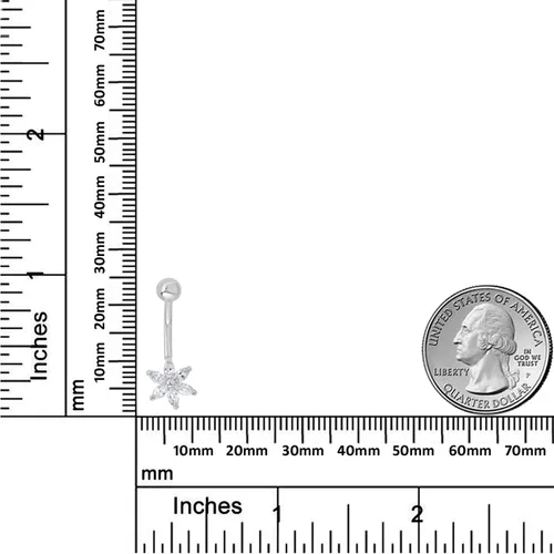 Miniatura 3 de AVORA Anillo de ombligo floral con circonita cúbica de oro de 10 quilates (calibre 14)