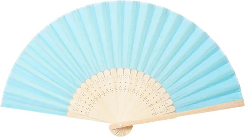 Miniatura 5 de Sepwedd 50pcs azul imitación seda tela bambú plegable mano ventilador novia baile accesorios iglesia boda fiesta favores con bolsas de organza
