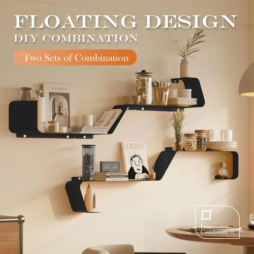 Miniatura 8 de Sttoraboks Estantes flotantes, juego de 3 estantes de metal montados en la pared con diseño único para almacenamiento en la pared, estante