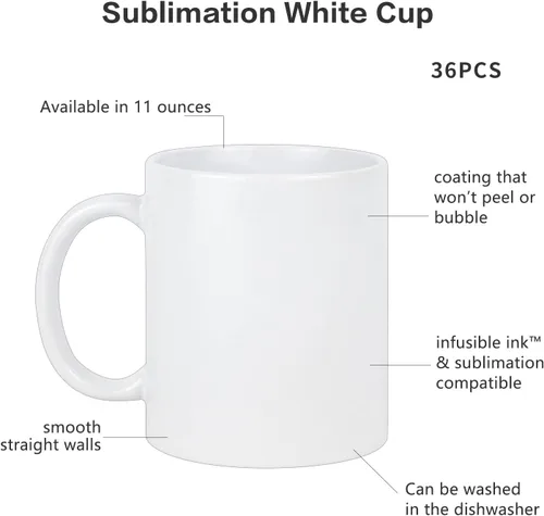 Miniatura 3 de Tazas de café en blanco de cerámica para sublimación de 11 Oz, paquete de 36 piezas, tazas de café blancas con revestimiento en blanco, tazas