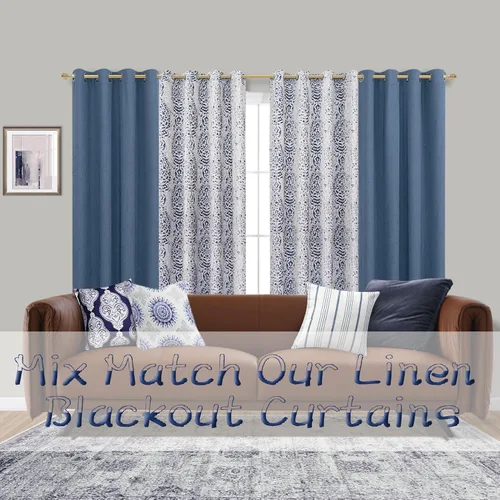 Miniatura 2 de Cortinas con patrón azul marino de 84 pulgadas de largo para sala de estar, juego de 2 paneles con ojales, estampado de medallón de damasco