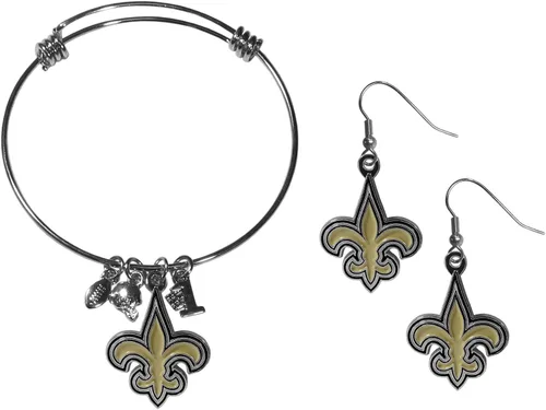 NFL Siskiyou Sports - Juego de aretes colgantes y pulseras con dijes de los New Orleans Saints para mujer, talla única, color del equipo