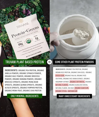 Miniatura 5 de Truvani Suplemento de proteína + verduras Espinaca, col rizada y brócoli 0.35 oz de proteína orgánica a base de plantas 20 porciones USDA