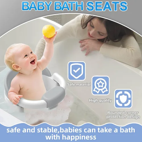Miniatura 3 de Asiento de baño para bebés de 6 meses en adelante, asientos de baño para bebés sentados, silla de baño antideslizante con ventosas y cojín suave Gris