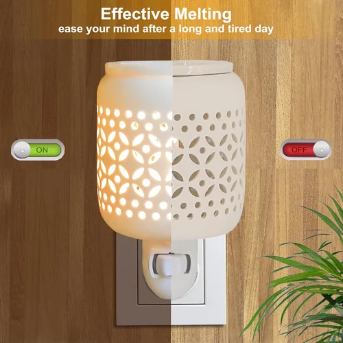 Miniatura 6 de CVHOMEDECO. Calentador eléctrico de cera derretida enchufable a la pared, calentador de fragancias de cerámica decorativo para velas perfumadas