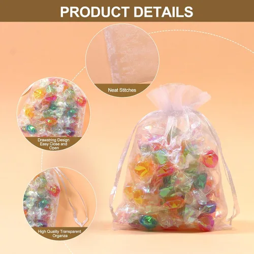 Miniatura 3 de SumDirect 100 bolsas de organza transparentes de 4 x 6 pulgadas, bolsas de joyería con cordón, bolsas de regalo de Navidad para bodas, fiestas