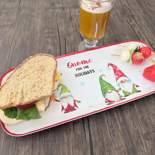 Miniatura 6 de UPware, bandeja de servir de melamina de gnomo navideño, bandeja rectangular de 15 x 6.5 pulgadas, bandeja de comida libre de BPA para entretener