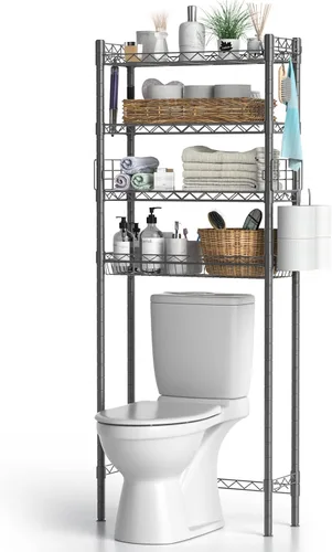 Miniatura 11 de Hodonas Estante de almacenamiento sobre el inodoro, organizador de baño ajustable con soporte para papel higiénico y 8 ganchos, 3 niveles de metal