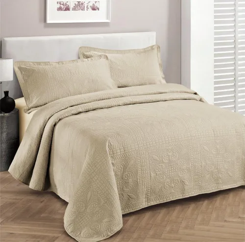 Fancy Collection Colcha de Lujo Cubrecama Cubrecolchón con Relieve Cubrecolchón Color Beige Sólido Nuevo Tamaño Extra Grande 100"x106" Full/Queen