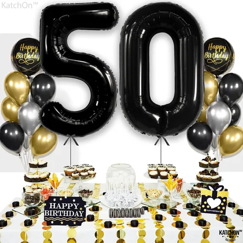 Miniatura 7 de KatchOn - Globo negro grande del número 50, 40 pulgadas, decoraciones de cumpleaños 50 negro sobre la colina para hombres y mujeres, decoraciones