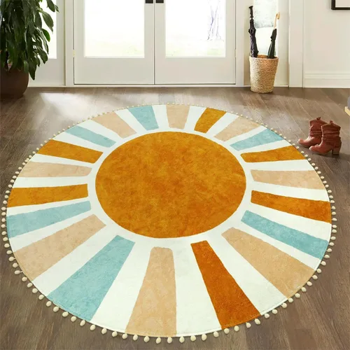Miniatura 12 de LIVEBOX Alfombra de baño redonda retro de 3 pies, colorida alfombra bohemia suave circular para dormitorio, bonita alfombra lavable antideslizante