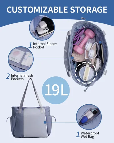 Miniatura 5 de sportsnew Bolsa para esterilla de yoga, bolsas de gimnasio para mujeres y hombres con bolsillo impermeable y gancho y bucle, almacenamiento de Gris