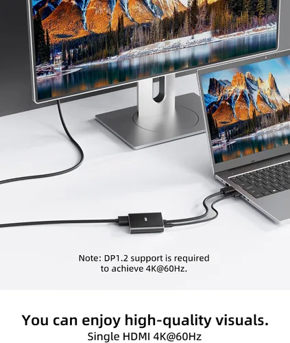Miniatura 2 de DisplayPort a divisor HDMI dual, divisor multimonitor 4K 60Hz, monitor dual DP a 2 HDMI para computadora, laptop, tarjeta gráfica, PC, compatible