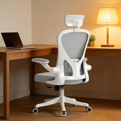 Silla de Oficina Ergonómica con Soporte Lumbar Ajustable y Reposabrazos Abatibles - Silla de Escritorio de Computadora de Respaldo Alto con Cojín de