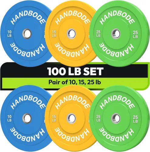 Miniatura 15 de HANDBODE Juego de discos de peso de 2 pulgadas de alto rebote, juego de discos olímpicos de 45/100/160/190/260/300 libras, juego de discos
